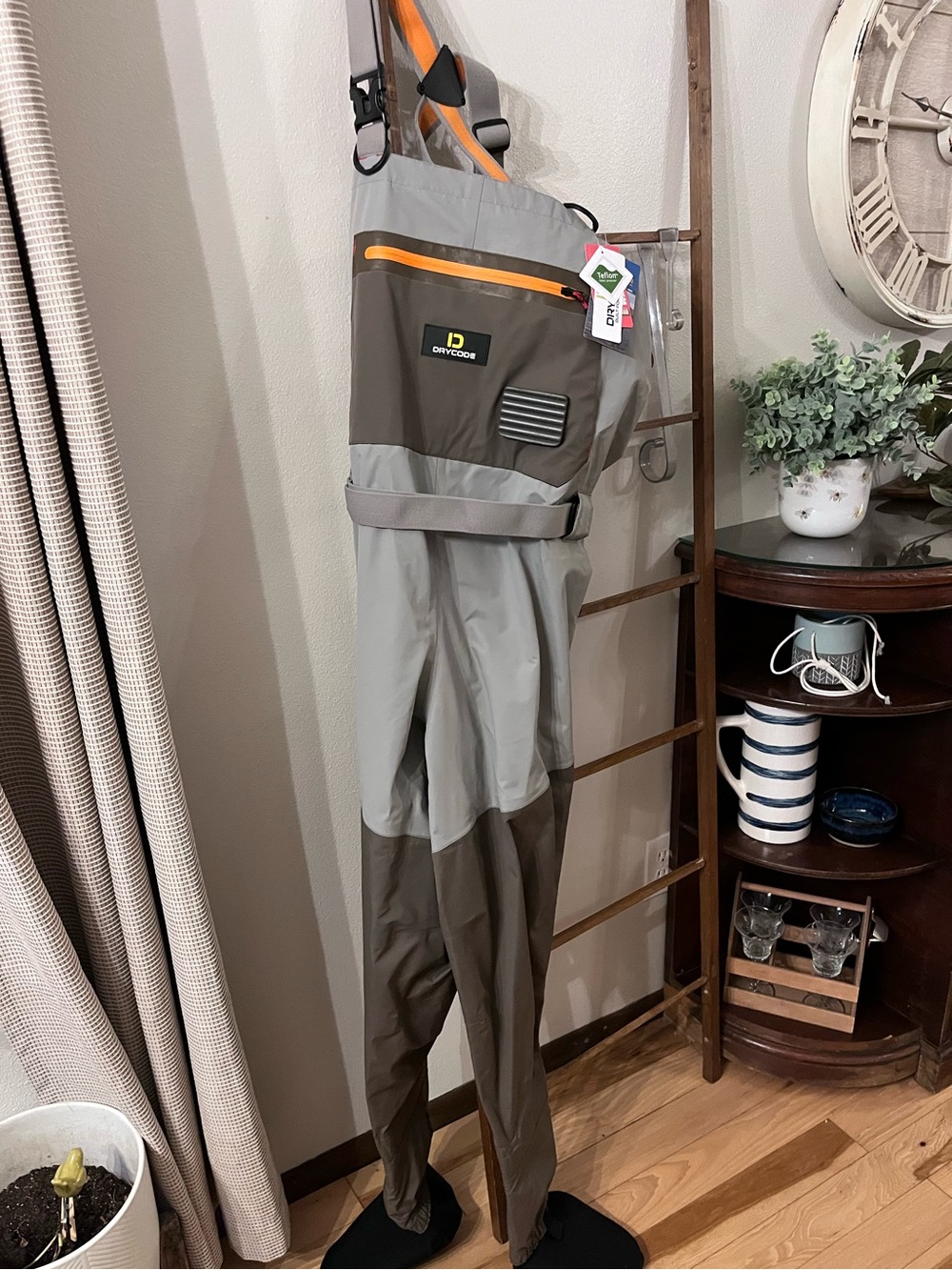 Drycode Chest Waders in Olive & Light Gray with Orange Trim